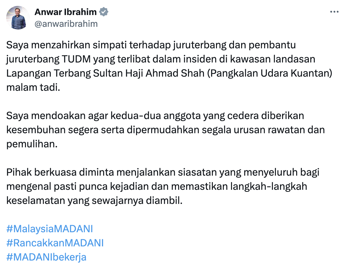 anwar on malaysia fighter jet crash